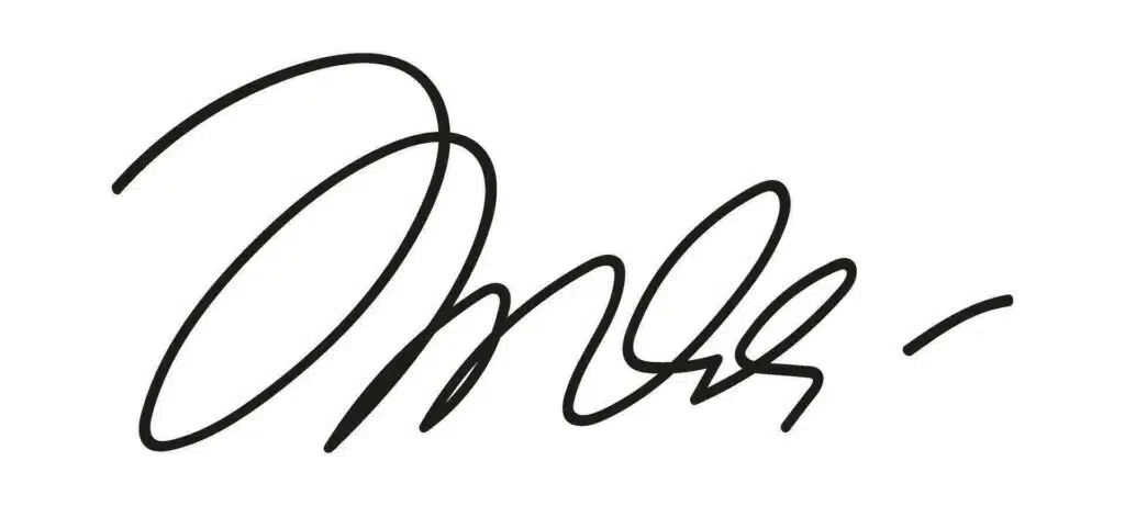 A handwritten signature with large, looping lines and a slanted style, written in black ink on a white background.