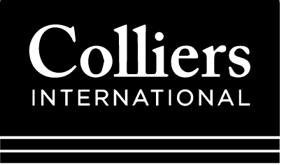 Logo of Colliers International, with "Colliers" in large text and "International" in smaller text below, rendered in green font. Lines frame the text at the top and bottom.