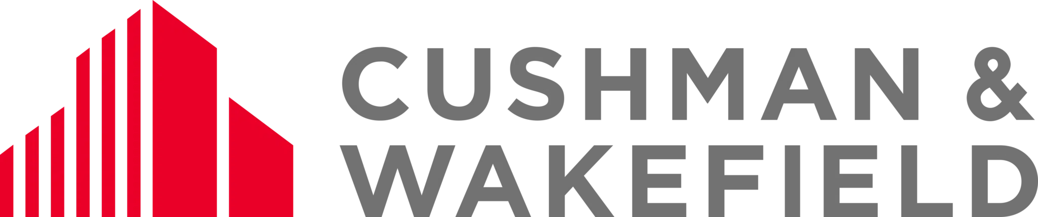 Logo of Cushman & Wakefield featuring a red abstract building design on the left and the company name in gray text on the right.