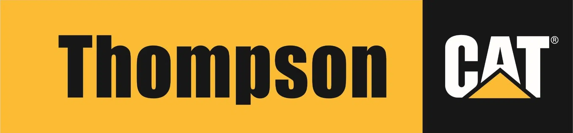 Yellow and black logo showing "Thompson" in large black letters on the left and "CAT" with a triangle design inside the "A" on the right.